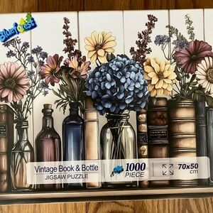 Vintage Book & Bottle 1000-Piece Jigsaw Puzzle - Blue Floral